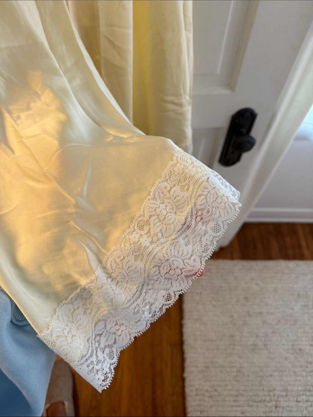 Women's Midi Slip Skirt in Pale Yellow with Lace Hem - Picture 3 of 5